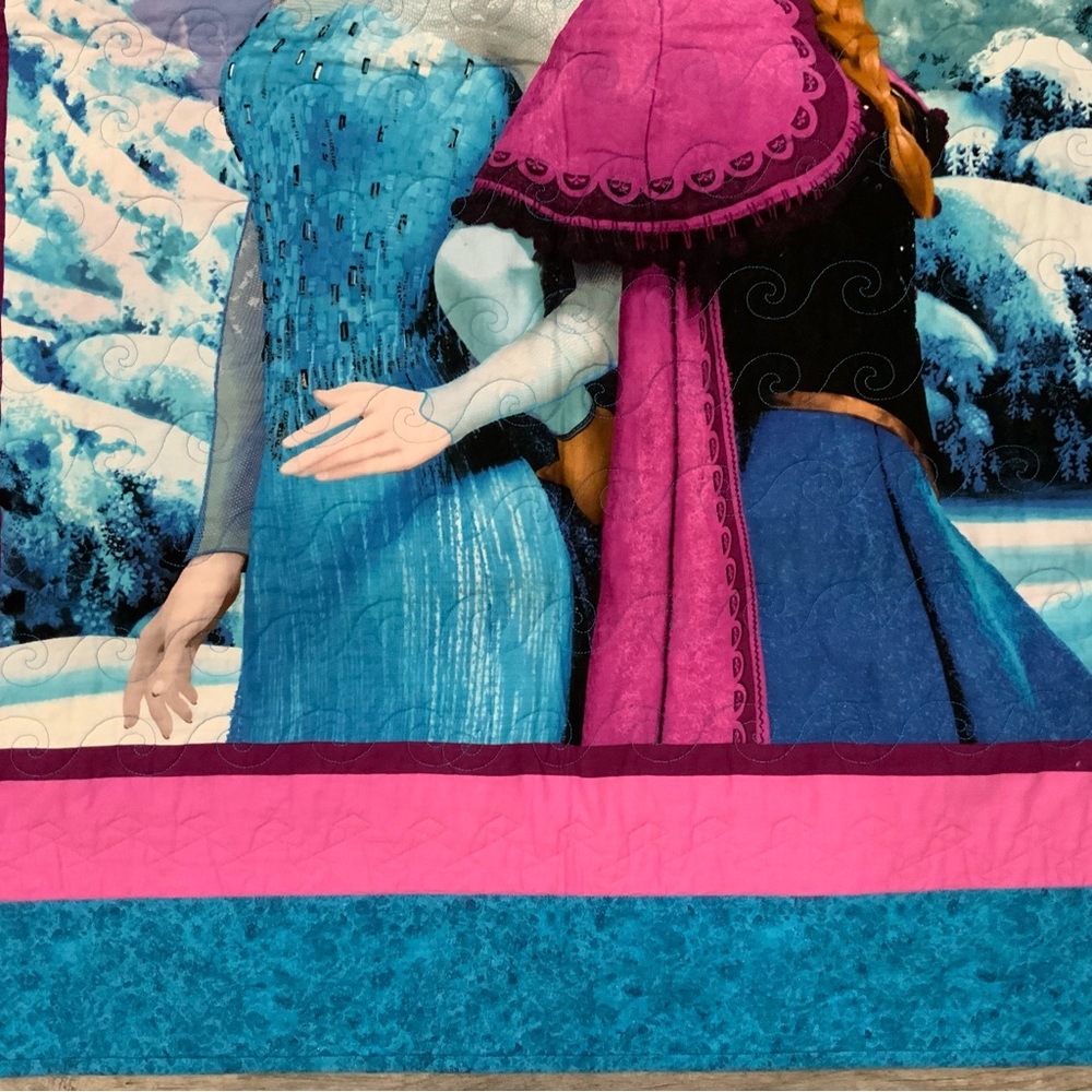 Disney Frozen Anna Elsa Handmade Patchwork Quilt 49x41” Lap Throw Display Crib - Picture 3 of 13